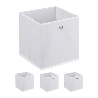 Bild av Relaxdays Förvaringslåda, set om 4, vikbar, H x B D: 30 cm, tyglåda med fingerhål, öppen hylllåda, vit