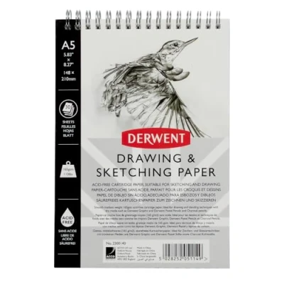 Bild av Derwent Skissblock i Stående A5 format, Perfekt för att Teckna och Rita, 30 Ark, Syrafritt Papper, Ringbunden Rygg, Konstnärskvalitet, 2300140