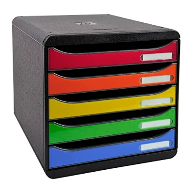 Bild av Exacompta Ref 3097298D BIG BOX PLUS 5 facks piedestal för A4+ dokument Utvändiga mått: Djup 34,7 x Bredd 27,8 Höjd 27,1cm Svart/Arlequin glansig