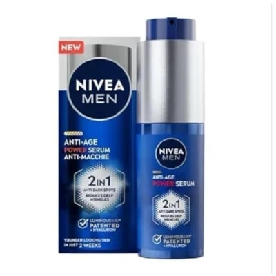 Bild av NIVEA MEN anti Age Power Spot Serum 30 ml, rynk och fläckserum med Luminous630, hyaluronsyra ansiktsserum för mörka åldersfläckar, mot fläckar