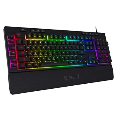 Bild av Redragon K512 Shiva RGB bakgrundsbelyst membran speltangentbord amerikansk layout med multimedietangenter, linjär mekanisk känsla brytare, 6 extra inbyggda makrotangenter, dedikerad mediakontroll,