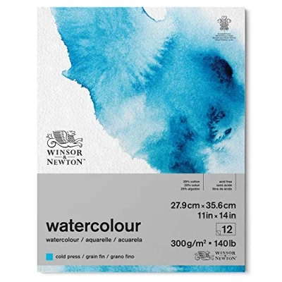 Bild av Winsor &amp; Newton 6667003 Classic akvarellpapper i block 12 ark 25,4 x 35,6 cm, 300 g/m², limmad, kallpressat, lätt texturerat vitt papper arkiverbar kvalitet, gulbeständigt