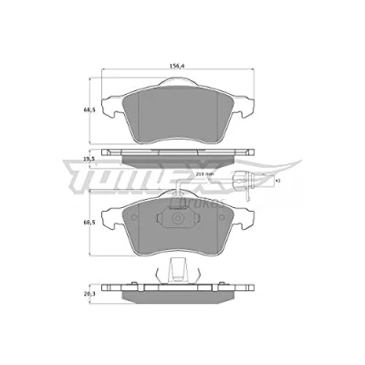 Bild av TOMEX brakes TX 13 911 Jeu de plaquettes frein Essieu avant contact signal d&#039;usure inclus VOLKSWAGEN: Transporter 4 Bus,