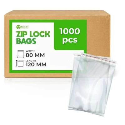 Bild av V1 TRADE blixtlåspåsar set 1 000 stycken 80 x 120 mm robusta tryckförslutningspåsar återförslutningsbara påsar för bättre organisering plastpåse låsbar