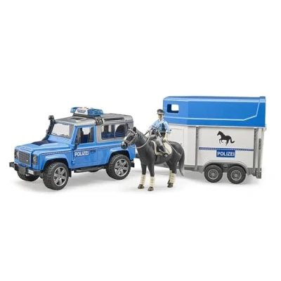 Bild av BRUDER Appareil policier Land Rover Defender avec une remorque et un cheval 1:16