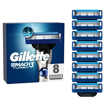 Bild av Gillette Mach3 Turbo Rakbladsrefiller För Män, 8 st, Utformad Med Precisionsskuret Stål Upp Till 15 Rakningar Per Blad
