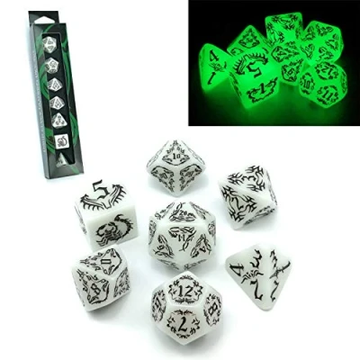 Bild av BESCON dark Elves Glowing dice set (7 stycken), oversized glow in carved rollspel rpg