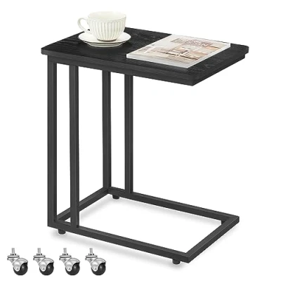 Bild av Vasagle LNT050B56 Sidobord, modernt soffbord med stålram och hjul för vardagsrum, sovrum balkong, enkel montering, ebenholtssvart