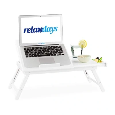 Bild av Relaxdays bord, höjdjusterbart laptopstativ för säng och soffa, med låda, vit, HWD: 24 x 60 35 cm