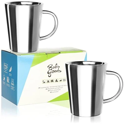 Bild av Robin Goods® 2x muggar i rostfritt stål 350 ml varje termisk mugg splittersäker dricksmugg dubbelväggig isolerande (02 st matt)