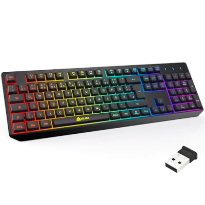Bild av KLIM Chroma trådlöst speltangentbord QWERTZ TYSK+ hållbar, ergonomisk, vattentät, tyst + RGB tangentbord för PC PS4 Mac ny 2022 version vit