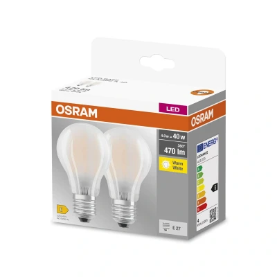 Bild av OSRAM LED lampa E27 4W 827 Classic A matt 2 pack set