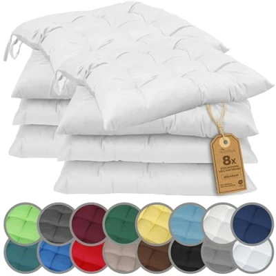 Bild av NatureMark 8 pack Stolsdynor med Remmar 40x40 cm Fylld Sittdyna för Inomhus &amp; Utomhus Färg: vit