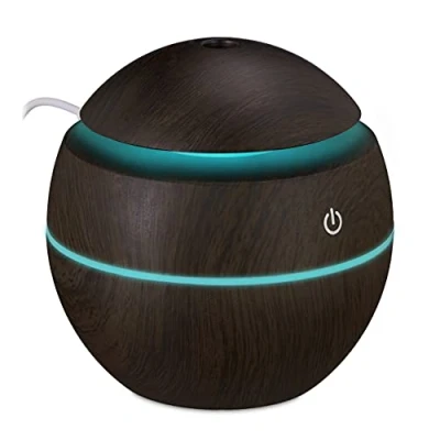 Bild av Relaxdays Doftspridare, vatten &amp; doftolja, luftfuktare 150 ml, LED färgväxling, USB port, mörkbrun