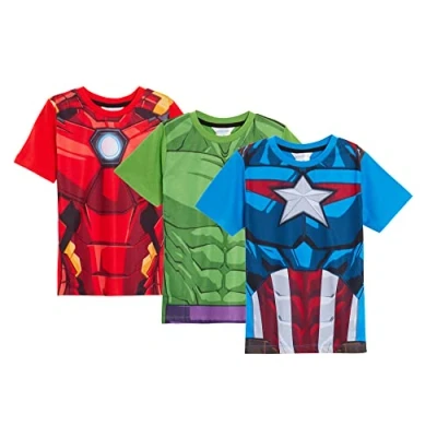 Bild av Marvel Pojkar 3 pack Avengers t shirts Hulk, Iron Man, Captain America, barnkostymer, med korta ärmar, MULTI, 9 10 år