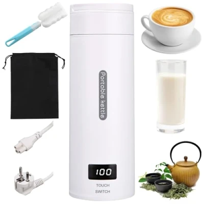 Bild av Liten bärbar vattenkokare på 500 ml, 4 temperaturer, minivattenkokare med borste och förvaringspåse, automatisk avstängning i rostfritt stål, för mjölk, kaffe, te