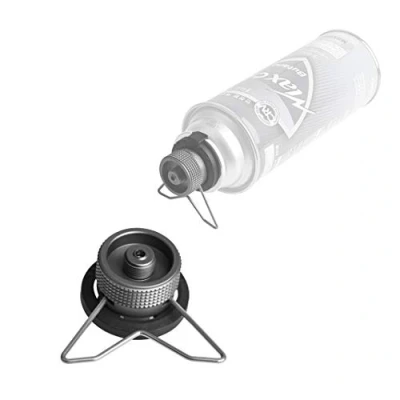 Bild av Campingmoon campinggrill gasspis adapter (säkerhetsstativ), ingång: butan behållare, utgång: EN417 Lindalventil Z10