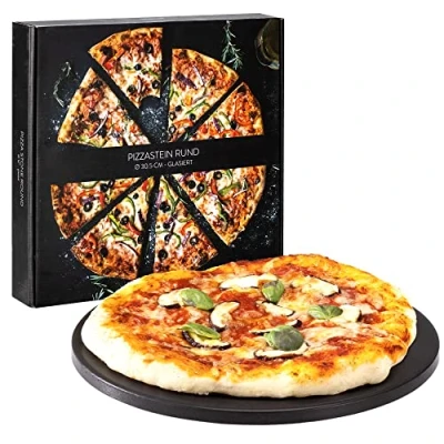 Bild av Navaris Cordierit, pizzasten, XL för ugnsgrill, 30,5 cm, ugn, flamsäkra tårtor gasgrill, träkol spis tallrik glaserad inkl. receptbok