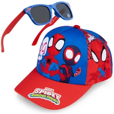 Bild av Get Trend solglasögon baseballkeps set för barn andningsbar justerbar sommarhatt solhatt UV400 sommar resor nödvändigheter, Röd/blå spindel, one size