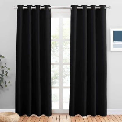 Bild av Pony Dance Mörkläggningsgardiner, öljettgardiner, mörkläggningsgardiner för avskildhet, långa fönsterdraperier, halloweendekorationer, skjutdörr i glas, set med 2, 117 x 229 cm (46 90 tum)