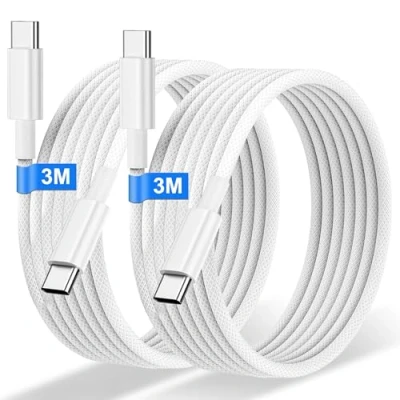 Bild av USB C till kabel för iPhone 16/15/Pro Max/Plus, iPad Pro/Air/MacBook, [3 M/pack med 2] 60 W snabbladdning, nylonflätad laddningskabel Samsung Galaxy S 24/S23/22 Ultra