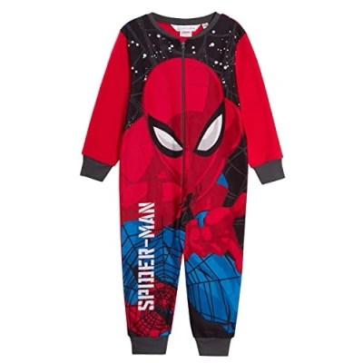 Bild av Den officiella Spiderman jumpsuiten för pojkar, fleece, hel, Marvel pyjamas barn, PJs, med dragkedja, loungedräkt