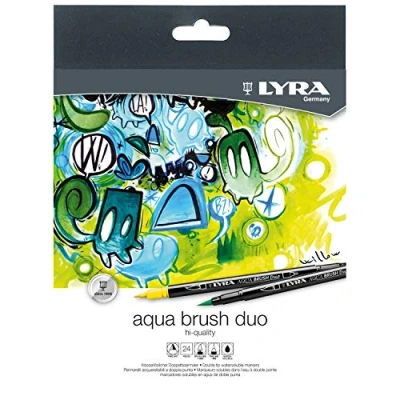 Bild av LYRA Aqua Brush Duo, Fine Art Marker Set, Dual Tip, 24 Blandade färger, vattenlösliga pennor, perfekt för proffs och studenter
