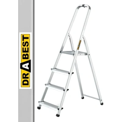 Bild av Drabest Hemma aluminium 4 stegs stege Robust konstruktion, säker design, 125 kg kapacitet konstruktion Anti halk fötter 60 cm ledstång 0,43 x 1,45 0,75 m
