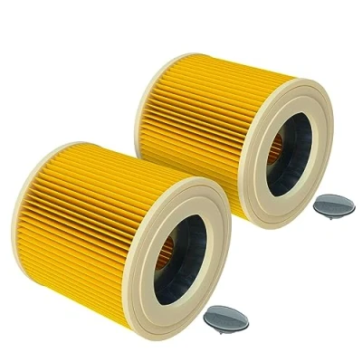 Bild av vhbw 2 x veckfilter kompatibelt med Kärcher MV 3 Premium, P förlängningskit dammsugare patronfilter, gul ersättning för 6.414 552.0