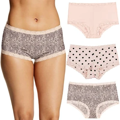 Bild av Maidenform Boyshorts trosor för kvinnor, damunderkläder i mikrofiber med spets, fantastisk passform, 3 pack, M