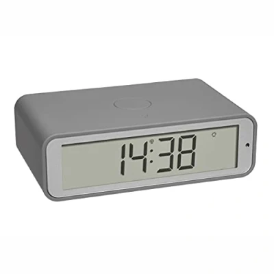 Bild av TFA Dostmann TWIST digital radiostyrd väckarklocka, 60.2560.10, roterande display, elegant design, alarm med snooze, grå