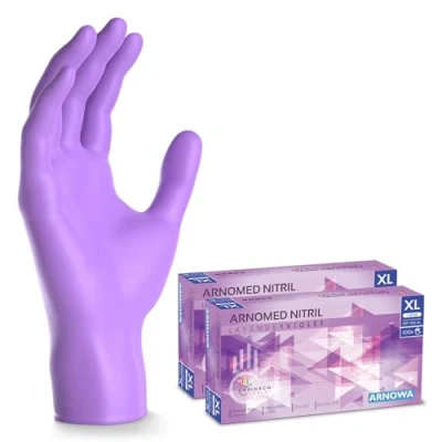 Bild av 200 ARNOMED engångshandskar lila, nitrilhandskar XL, med 2x 100 st/box, purderfria handskar, latexfria gummihandskar, finns i XS, S, M, L &amp; XL.