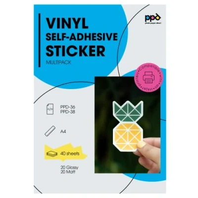 Bild av PPD Mix 40 Ark A4 Självhäftande Vinylpapper för Bläckstråleskrivare Vit Dekal 36/38