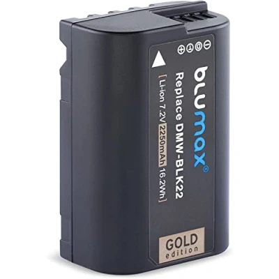 Bild av Blumax guldbatteri ersätter DMW BLK22 BLK22E 2250 mAh 7,2 V 16,2 Wh kompatibel med Panasonic DC S5 S5K G9 GH5 II GH5S GH6