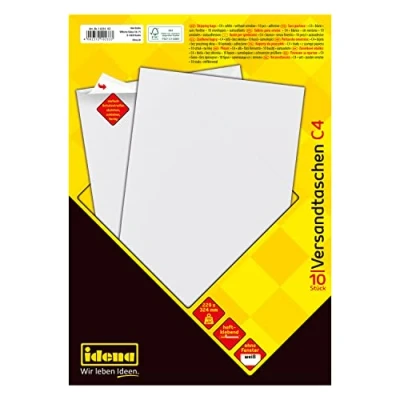 Bild av Idena 10233 fraktväska DIN C4, 100 g/m², självhäftande, utan fönster, vit, 10 stycken