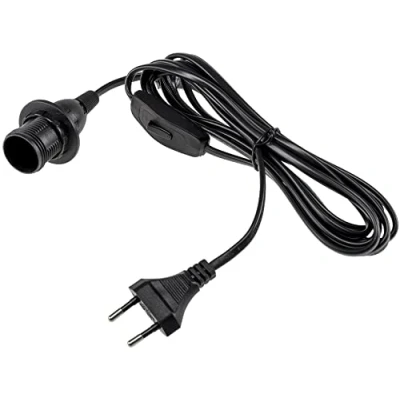 Bild av ChiliTec E14 lamphållare med strömbrytarsockel 3,4 m kabel, sladbrytare, lampupphängning monteringsring för lampskärm, papper, lampor, stjärna, svart