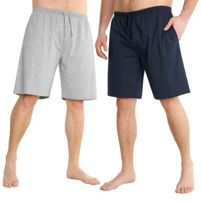 Bild av Pyjamasshorts för män bekväma loungeshorts med fickor 2 pack, Marinblå/grå, XXL