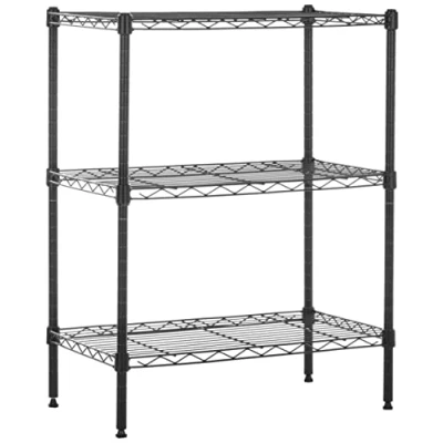 Bild av Amazon Basics Smal förvaringsenhet med 3 höjdjusterbara hyllor och nivelleringsfötter, 340 kg maxvikt, svart, 34 cm D x 58,9 B 76,2 H