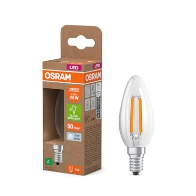 Bild av OSRAM Klassisk miniljusform med dekorativa LED filament, energieffektivitetsklass A, E14, 1,2 W, 255 lm, 2 700 K, varmvit, utan uppvärmning är 100% omedelbar belysning