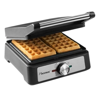 Bild av Bestron Våffelmakare för belgiska våfflor, Bryssel våffeljärn två tjocka med non stick beläggning och Cool Touch handtag, Black Label Collection, Färg: matt svart