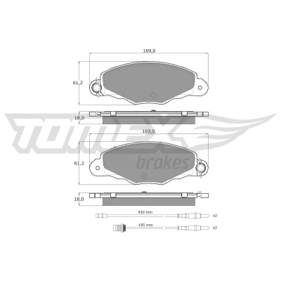 Bild av TOMEX brakes TX 13 37 Jeu de plaquettes frein Essieu avant contact signal d&#039;usure inclus, avec indicateur CITROËN: Xantia 3/5 portes
