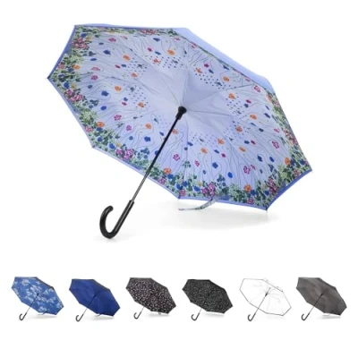 Bild av totes InBrella Back Close vikbart paraply, Blomsterträdgård, En storlek, omvänt automatiskt stängningspinne paraply med J krok, vind och regntät
