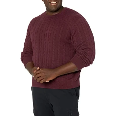 Bild av Amazon Essentials herr Crewneck kabel bomullströja, vinröd, X Large