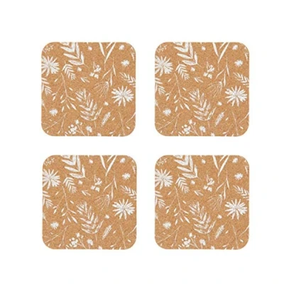 Bild av Natural Elements Underlägg i Kork Biologiskt Nedbrytbara, Mönster av Vita Blommor, 4 pack, 12 x cm, NEPMWHTSQUPK4