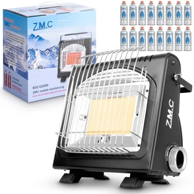 Bild av Z.M.C 2 i 1 bärbar gasolvärmare och gasolkök + 16 gaspatroner på 227 g, 1,7 kW campingvärmare, för utomhus inomhusbruk, mobil strålningsvärmare med piezotändning