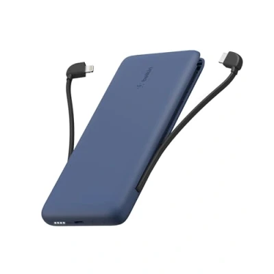 Bild av Belkin BOOSTCHARGE Plus 10K bärbar laddare och powerbank (10 000 mAh med inbyggd Lightning (MFI) USB C kablar en extra laddningsport) Blå