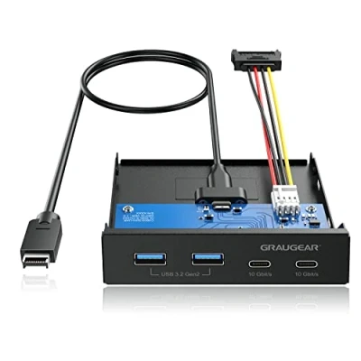 Bild av GRAUGEAR 4 portar 10 Gbit/s frontpanel 2 x USB C + A USB3.2 Gen2 HUB för 3,5 tums schakt Key 20 stiftshuvud Metall G MP02