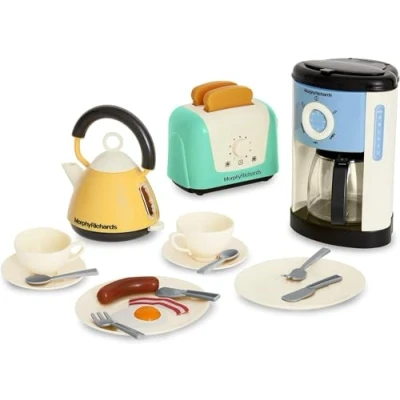 Bild av Casdon Morphy Richards leksaker. Komplett köksuppsättning. Lekset med leksaksutrustning För barn brödrost, kaffebryggare, vattenkokare, lekmat och mer. i åldern 3+, pastell