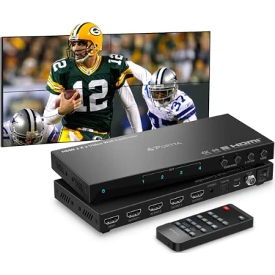 Bild av HDML Video Wall Controller 2x2 4K, Portta Processor med 11 skarvlägen, Rs232, 180 Rotera, ljudekstraktor, 2x2,1x2,1x3,1x4,2x1,3x1x4x1, 4 TV skärmar i 1 väggvisningsdisplay