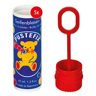Bild av PUSTEFIX tvålbubblor set I 5 x liten förpackning klassisk färgglada regnbågsbubblor tillverkade Tyskland för bröllop, barns födelsedag, borgerlig mynta, polterkväll 42 ml värdeförpackning